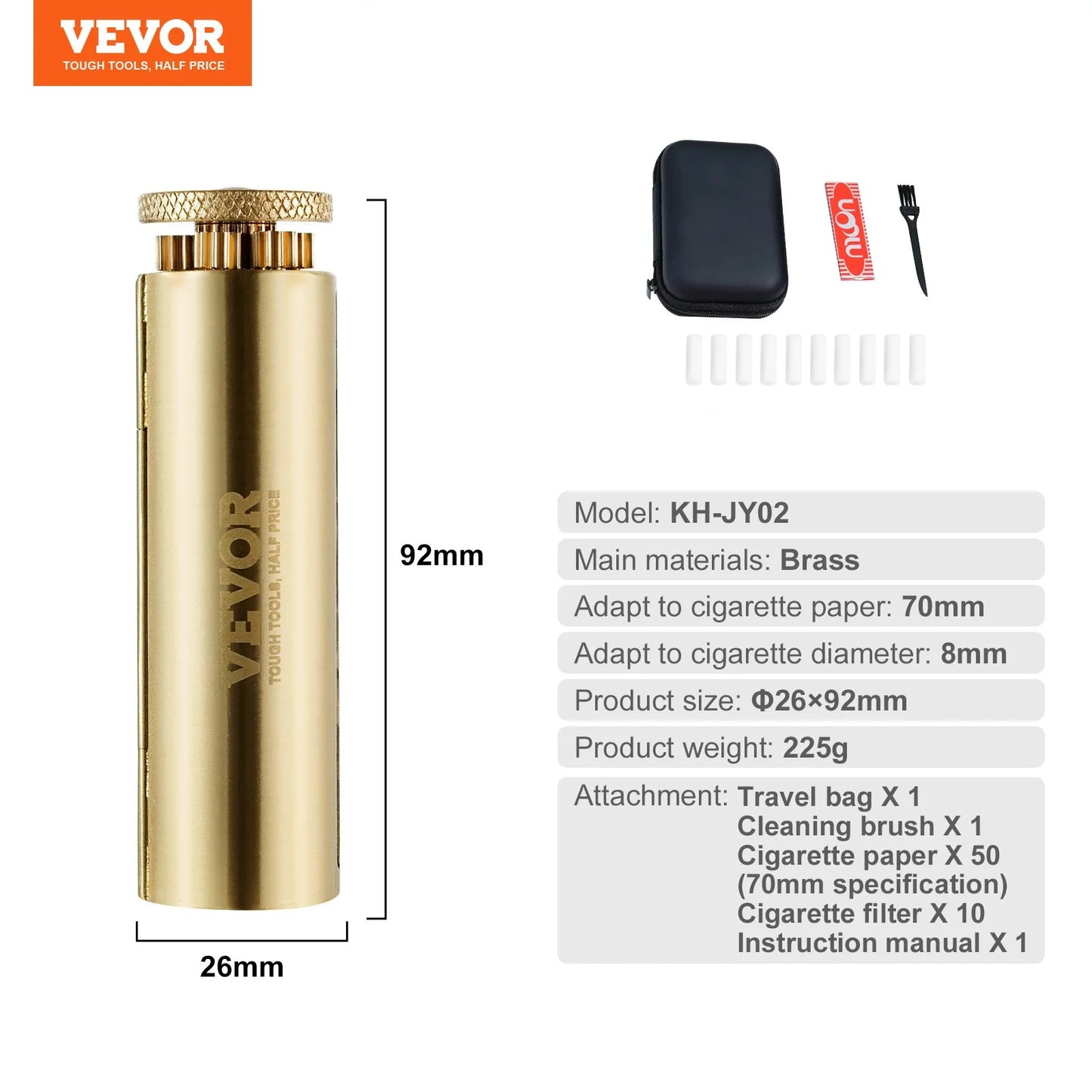 VEVOR Cigarette Rolling Machine, Solid Brass Cigarette Roller, Manual Tobacco Rolling Machine Fits up to 70Mm Paper, Vintage & Luxurious Gift for Father'S Day, Birthday