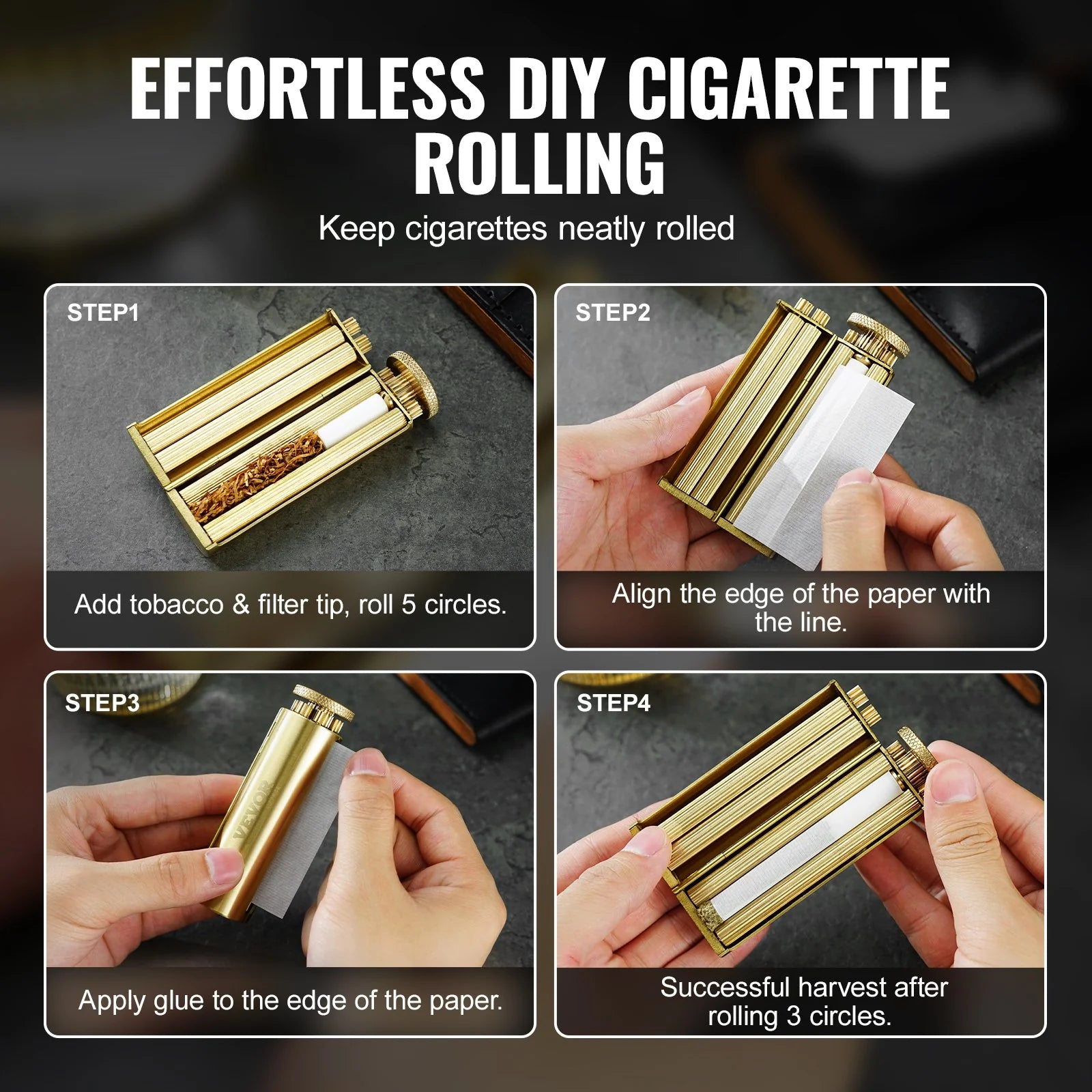 VEVOR Cigarette Rolling Machine, Solid Brass Cigarette Roller, Manual Tobacco Rolling Machine Fits up to 70Mm Paper, Vintage & Luxurious Gift for Father'S Day, Birthday